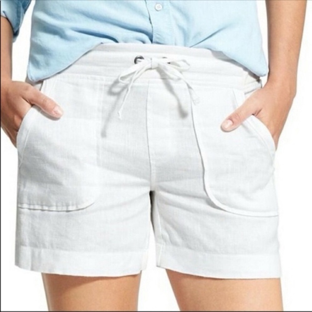 Athleta 100% Linen Shorts Size 6 White Outdoor Preppy